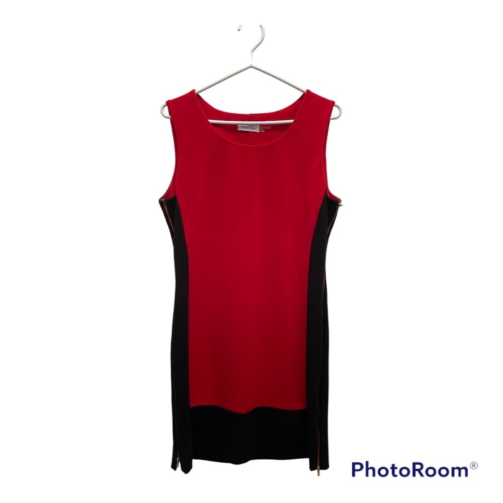 Calvin Klein | Red and Black Colour Block Side Zipper Dress